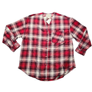 Women's Rosettes Long Sleeve Button Up Flannel Medium Plaid Red